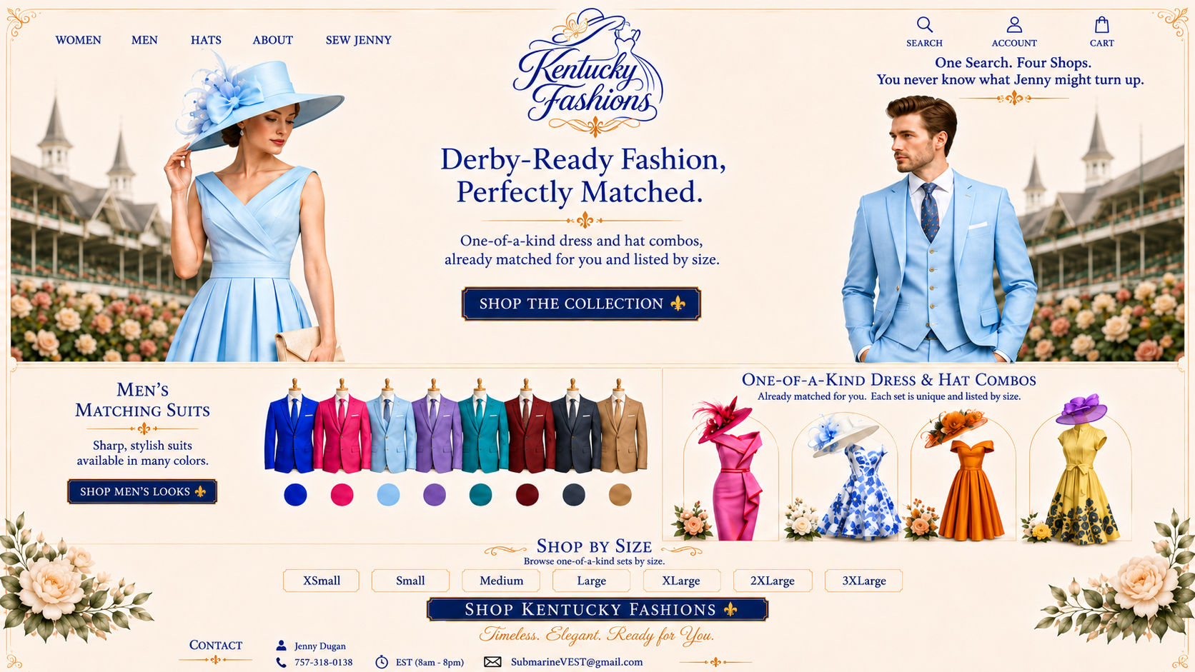 Kentucky Fashions — Derby-ready dresses, hats, matched combinations, and men's suits