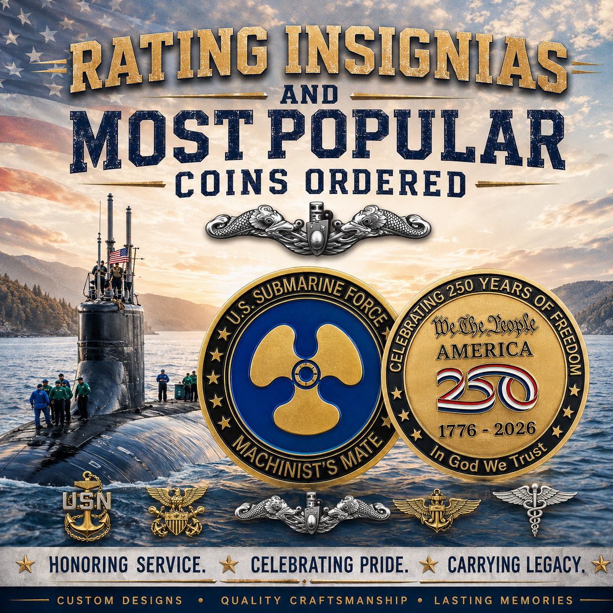 Rating Insignias and Most Popular Coins Ordered